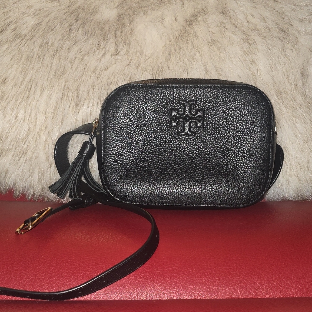 Tory Burch Black Thea Leather Belt Bag with Tassel